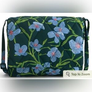 Vera Bradley Quilted Floral Crossbody Bag/Blue & Green. 7.5" W x 6.5" H x 1.5"